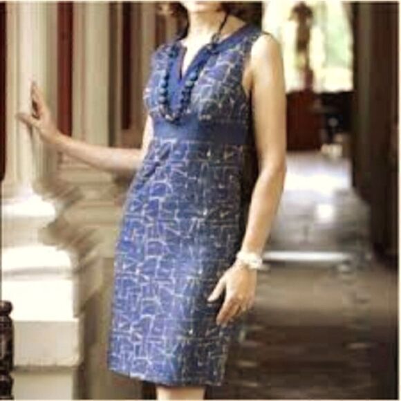 Boden Geometric Cotton V Neck Sheath Dress  Purple and Green - Picture 2 of 13